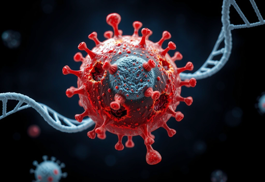 Ilustración de una célula bajo ataque de radicales libres