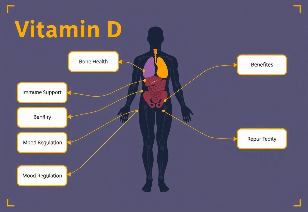 Infografía interactiva mostrando los beneficios de la Vitamina D en el cuerpo humano con puntos clicables