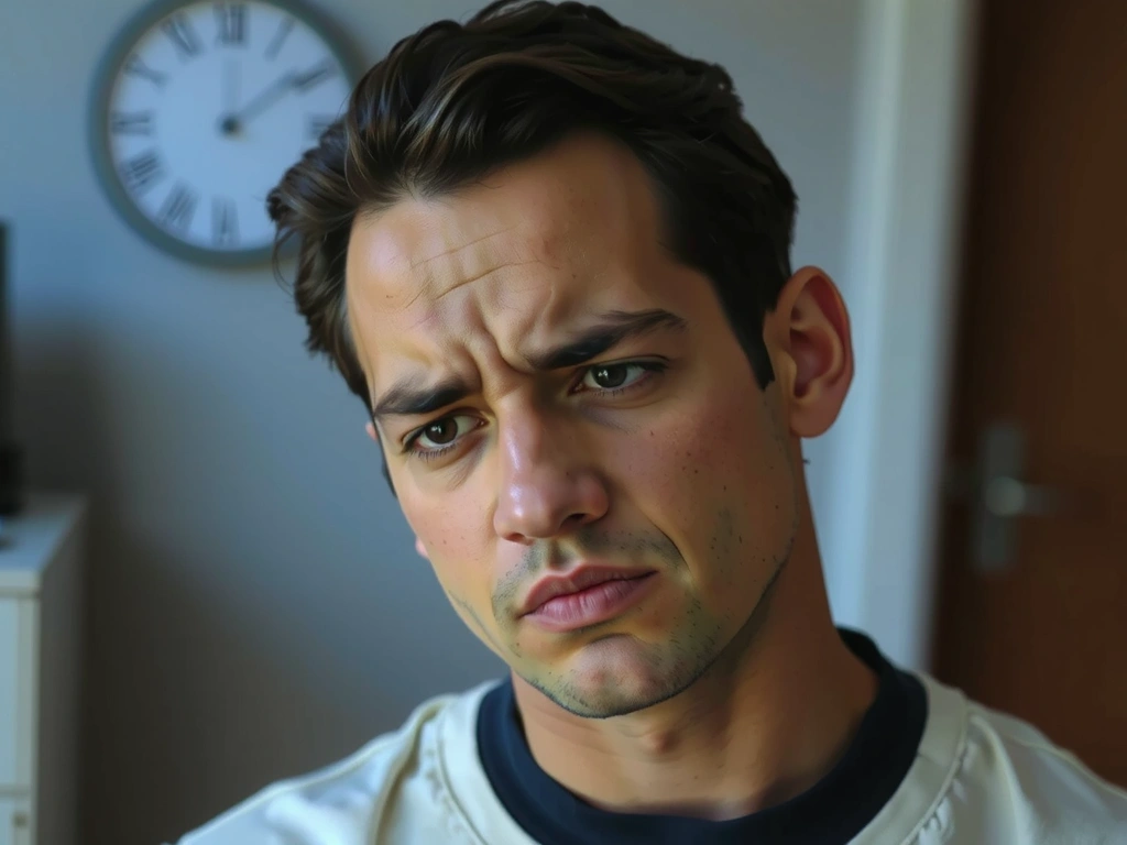 Persona con síntomas de fatiga y debilidad muscular, rostro preocupado